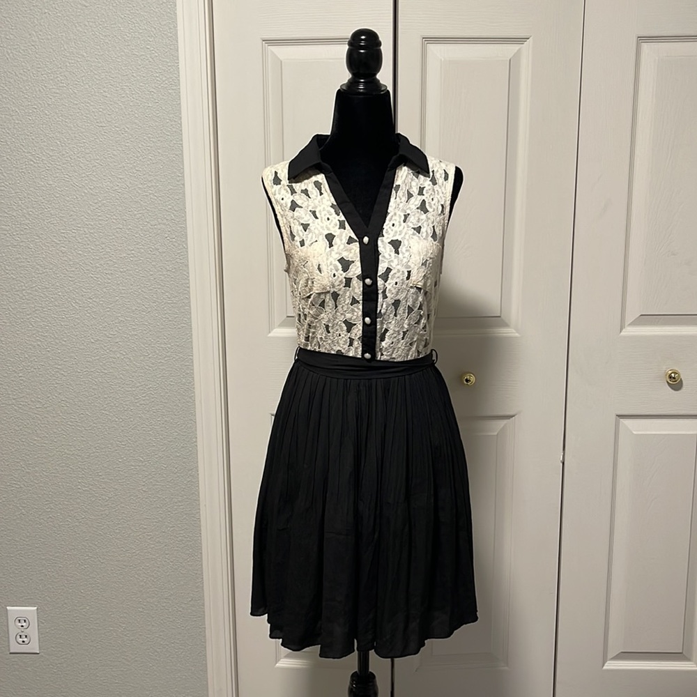 Max and Riley | Black and White Lace Midi Dress